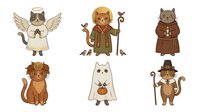 Cute cartoon animals dressed as religious figures and monks in brown and cream robes, isolated on white background, ready for children's book illustrations, educational materials, and design projects.