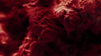 Dramatic red organic texture with deep shadows and intricate surface details creates abstract pattern resembling blood cells or coral formations in macro photography.
