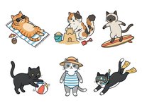 Isolated cartoon cats in various playful poses and activities, ready for design use on apparel, stickers, and digital projects.