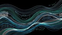 Abstract flowing lines create dynamic wave patterns in blue and teal colors on black background for modern digital design and contemporary artwork.