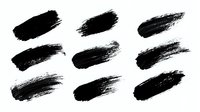 Black watercolor brush strokes collection on white background, artistic grunge texture elements isolated for creative design and digital art projects.