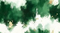 Abstract emerald green watercolor background with gold splatter accents and white negative space creates dynamic artistic composition for luxury branding designs.