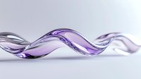 Elegant purple glass spiral shape with smooth flowing curves and transparent waves creates modern minimalist artistic composition on light background.