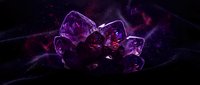 Purple crystal cluster with glowing facets against cosmic nebula background. Mystical gemstone formation for fantasy art, jewelry design, and spiritual content.