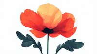 Minimalist red poppy flower with dark green leaves in watercolor style against white background, elegant botanical art suitable for modern home decor.