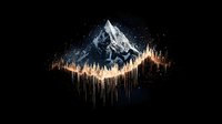 Majestic snow-capped mountain peak with glowing golden forest silhouette dripping effect against dark background, artistic nature visualization for wall art and design projects.