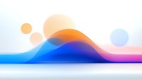 Smooth gradient waves in blue, orange and pink create dynamic flowing curves against white background, abstract modern design for presentations and layouts.