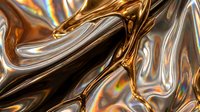 Liquid gold metallic abstract background with flowing waves and rainbow reflections creating luxurious surface texture for modern design projects.
