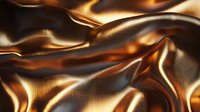 Luxurious golden brown satin fabric with soft folds and waves creating an elegant abstract background pattern with rich metallic sheen and dramatic shadows.