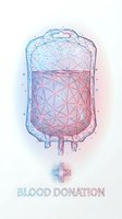 Geometric blood donation bag with polygonal wireframe design and medical cross symbol for healthcare and charity campaigns.