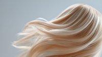 Smooth flowing blonde hair strands against neutral background, showcasing natural movement and shine for beauty and haircare advertising.