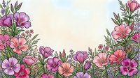 Watercolor floral border with pink and purple wildflowers on a soft pastel background, perfect for greeting cards, invitations, and nature designs.