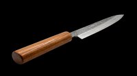 Vintage kitchen knife with wooden handle and textured metal blade, isolated on transparent background. Ready for clipart, print-on-demand, t-shirt design, stickers, and sublimation projects.