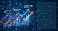 Digital business growth chart with glowing arrows and data visualization on blue technology background for financial presentations and analytics.