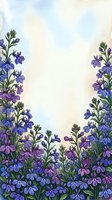 Watercolor floral border with blue and purple wildflowers framing a soft pastel background, perfect for cards, invitations, and posters.