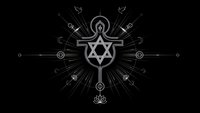 Mystical occult symbol with Star of David and sacred geometry elements radiating light rays on dark background for esoteric spiritual designs.
