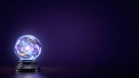 Glowing crystal ball with swirling energy and light effects on dark purple background, suitable for mystical, fortune telling, and supernatural themed designs.