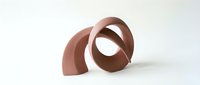 Abstract pink curved ribbon sculpture with flowing organic shapes creating elegant loops on white background for modern interior design and artistic projects.