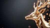 Golden deer sculpture with liquid metal effect and bokeh lights on dark background, suitable for luxury branding and premium design projects.