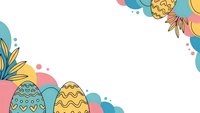 Colorful Easter eggs with decorative patterns and spring flowers frame border on white background for holiday greeting cards and seasonal designs.