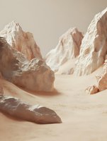 Abstract desert canyon landscape with towering rock formations in warm beige and cream tones creating dramatic shadows and depth for modern design projects.