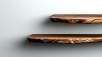 Wooden floating shelves with natural wood grain pattern mounted on white wall for modern interior design and home decor storage solutions.