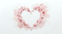 Pink rose petals arranged in romantic heart shape on white background for wedding invitations, Valentine's Day cards and love-themed designs.