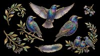 Hummingbirds and botanical elements isolated on transparent background, ready for t-shirt design, clipart, stickers, sublimation and print-on-demand projects.