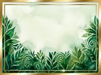 Green botanical border frame with decorative foliage and swirls on cream background, isolated design element for invitations, cards, and creative projects.