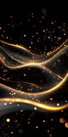 Glowing golden waves with sparkles and bokeh effects on black background create magical atmosphere for luxury designs and festive backgrounds.