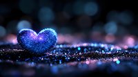 Glowing blue heart shape made of sparkles and glitter on dark background with bokeh lights and magical atmosphere. Romantic concept for Valentine's day designs.