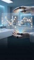Hands protecting glowing network connections in futuristic digital interface representing data security, artificial intelligence and modern technology innovation.