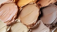 Creamy foundation swatches in various nude and neutral tones showing texture and consistency of makeup products for beauty and cosmetics industry.