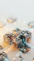 Futuristic microprocessor circuit board with glowing data streams and light effects showcasing advanced semiconductor technology and digital connectivity.