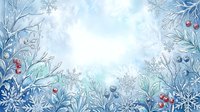 Frost-covered winter foliage with delicate snowflakes and berries creates a serene seasonal background suitable for holiday designs and festive projects.