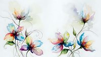 Delicate watercolor flowers with translucent petals in soft rainbow hues create an elegant floral arrangement on light background for spring designs.