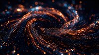 Swirling vortex of glowing orange and blue particles creating a dynamic spiral tunnel effect on dark background. Suitable for technology, science fiction, and digital motion graphics projects.