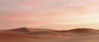 Serene desert landscape with rolling sand dunes under soft peachy sunset sky, creating warm atmospheric tones for travel and nature backgrounds.