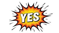 Comic book style explosion burst with YES text in bold letters on fiery orange and yellow background isolated on white for graphic design projects.