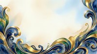 Ornate baroque scrollwork with gold and blue flourishes on cream background, ideal for elegant invitations, luxury branding, and decorative design projects.