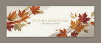 Autumn essentials fashion and home banner with colorful fall maple leaves in warm orange, red and brown tones on neutral background for seasonal marketing.
