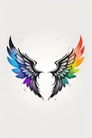 Stylized rainbow wings with black gradient design on white background, perfect for tattoo art, logo design, or creative projects. Isolated illustration ready for commercial use.