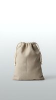 Natural linen drawstring bag isolated on white background for eco-friendly packaging, storage and sustainable shopping solutions.