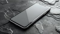 Modern smartphone on dark stone background with dramatic lighting and reflective screen surface, minimal tech composition for business and lifestyle designs.