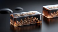Elegant glass box with copper leaf, decorative storage container with metallic floral design for luxury home decor.