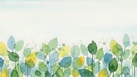 Watercolor botanical border with green and yellow leaves on light background for spring design projects and natural decorative elements.