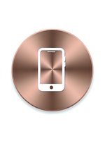 Rose gold metallic circular button with white smartphone icon isolated on transparent background for mobile app interface design and web elements.