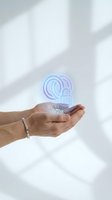 Hands holding holographic cybersecurity shield icon representing data protection and digital privacy in modern technology environment.