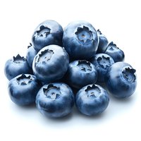 Fresh ripe blueberries with natural blue color and bloom coating isolated on white background, macro shot showing detailed texture and star patterns.