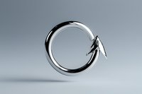 Minimalist silver ring with sharp pointed end on neutral gray background, isolated design element for jewelry and accessories marketing.